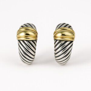 David Yurman Thoroughbred Shrimp Cable Omega Earrings 14K Gold Sterling Silver